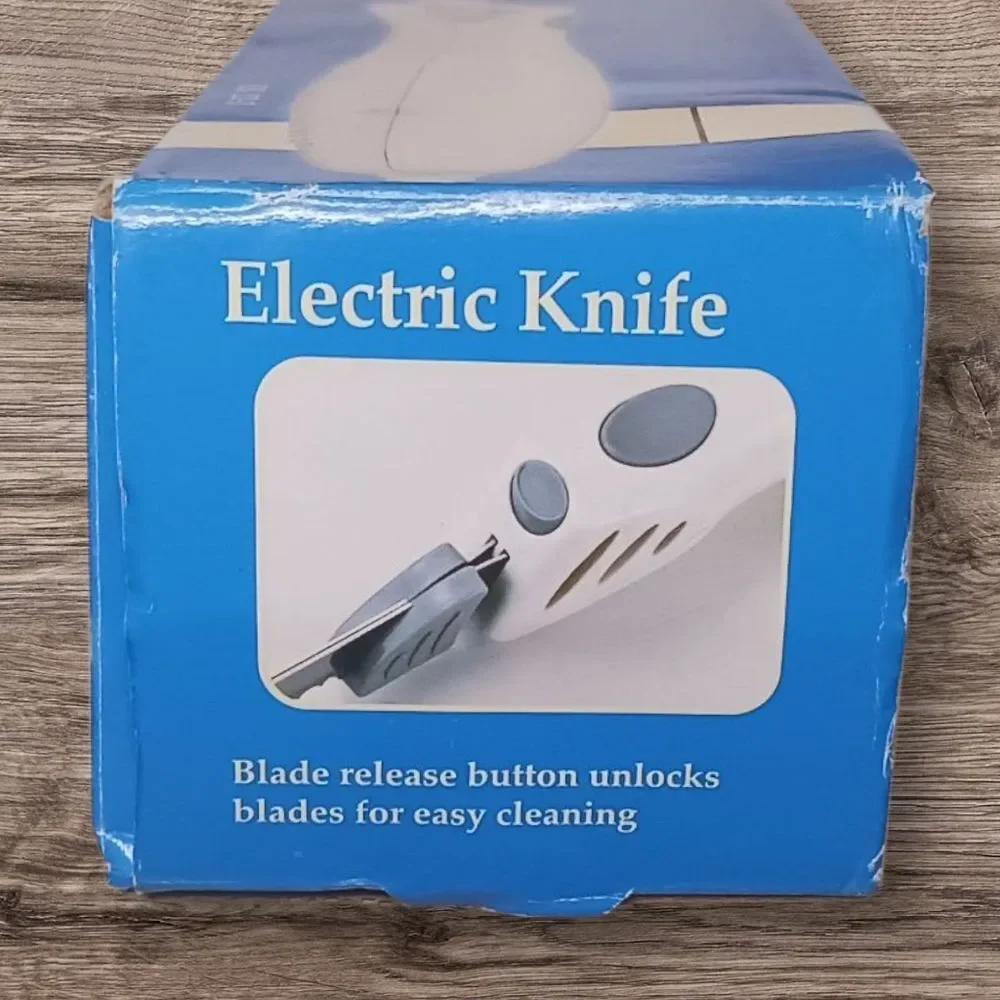 Electric Knife with Stainless Steel Blades - Blue and White